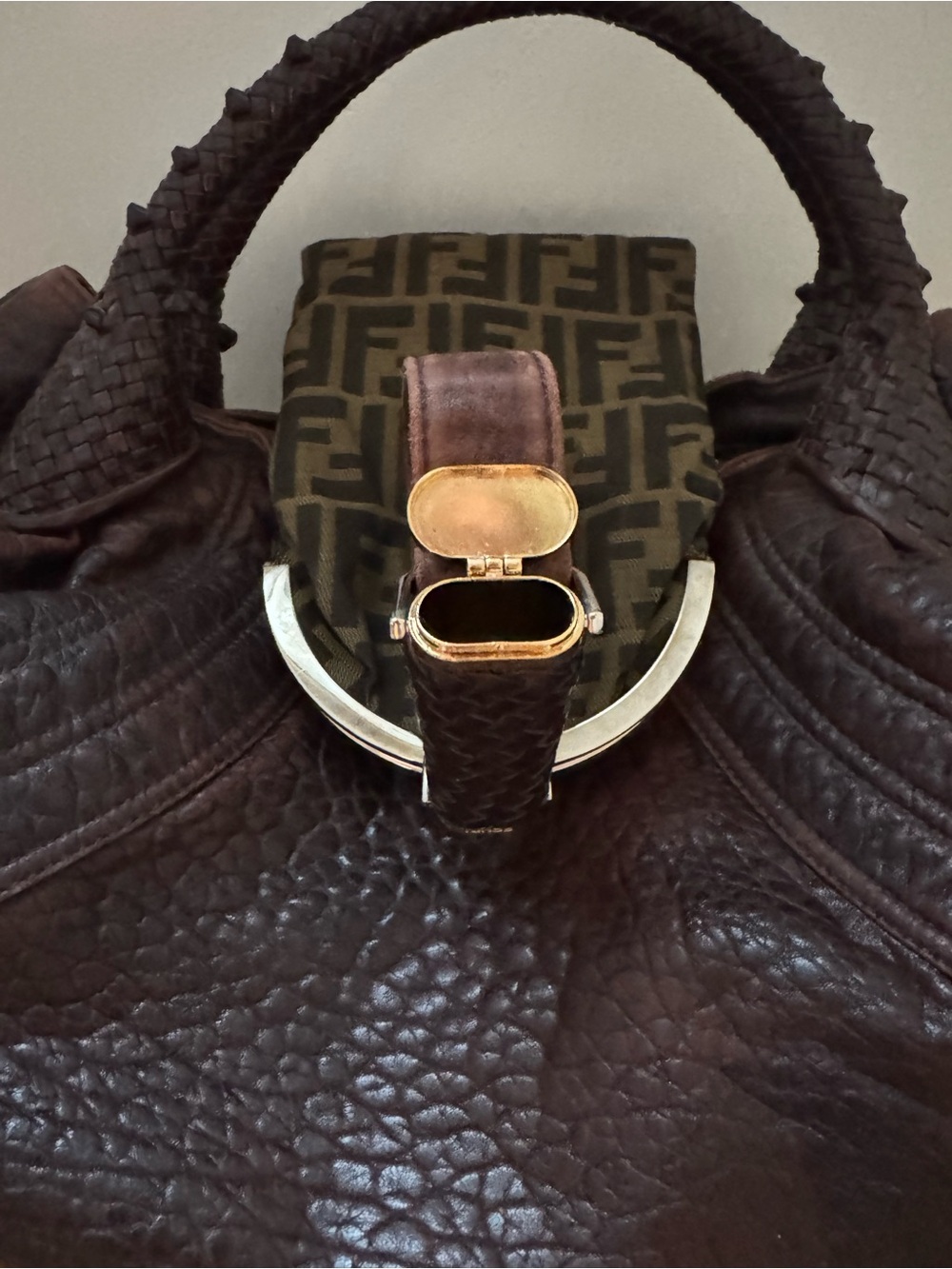 Fendi Spy Bag Braided Handle Brown Leather Shoulder Bag - Picture 6 of 11